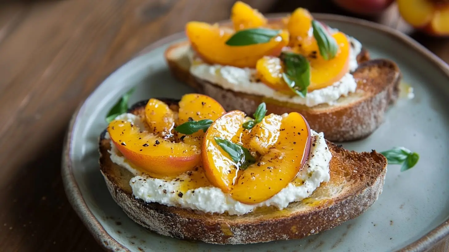 Ricotta Toast with Warmed Peaches