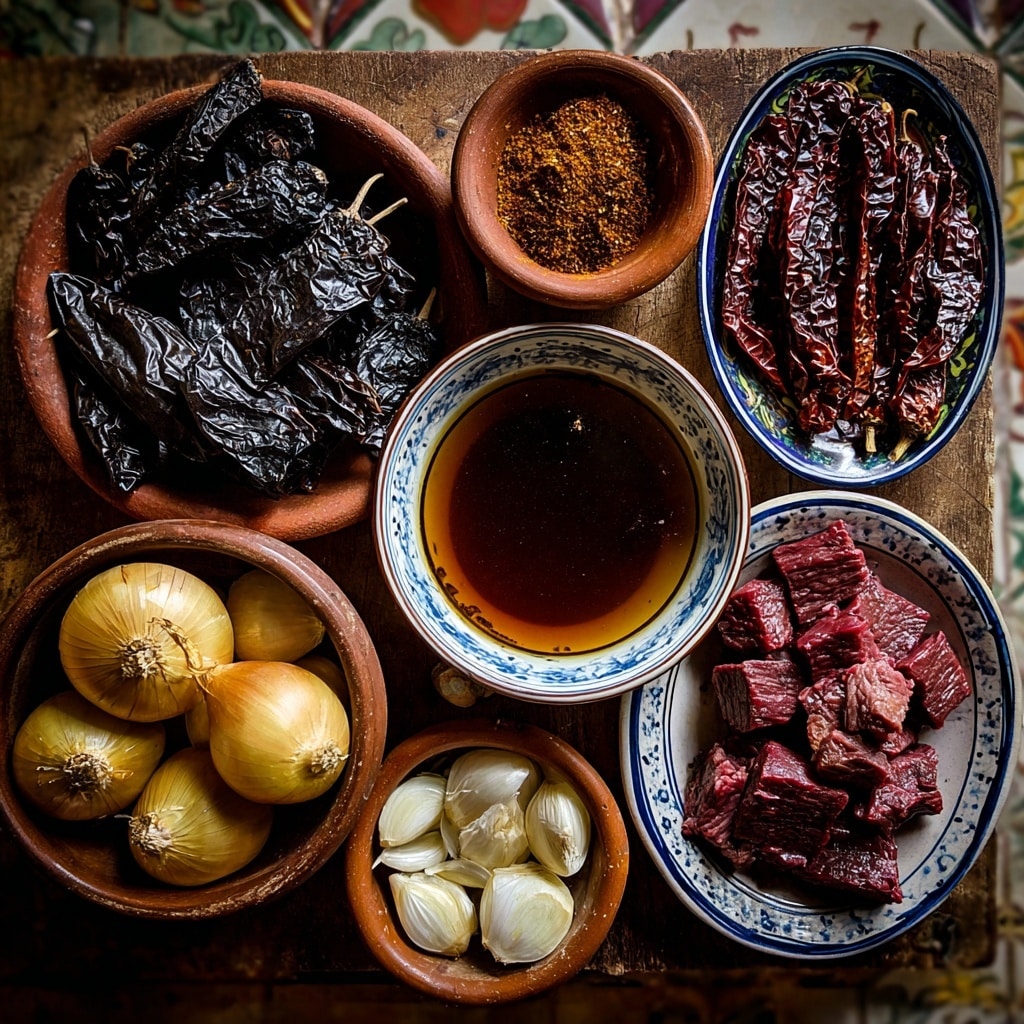 birria pizza ingredients on rustic table
