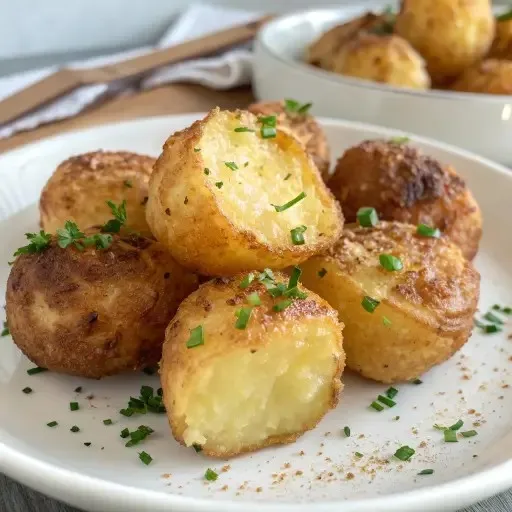 Crispy whole baby potatoes with herbs on a plate