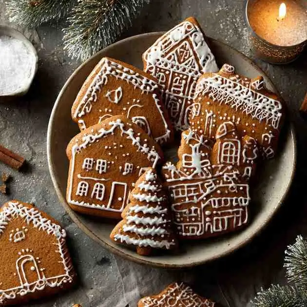 Hands mixing flour and butter to make gingerbread cookie dough in a cozy holiday kitchen.