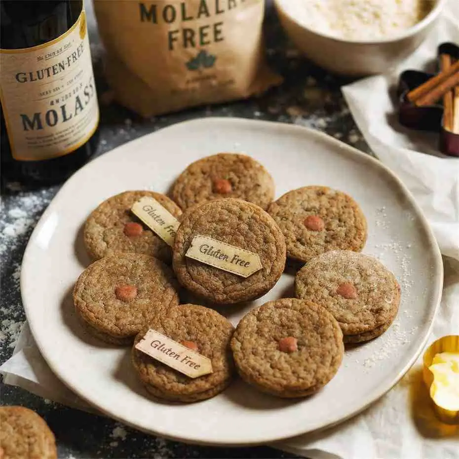Plate of soft gluten-free gingerbread cookies made with molasses and warm spices.