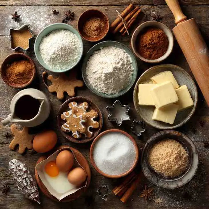 Decorated gingerbread cookies shaped like snowflakes, trees, and mugs on a cooling rack.
